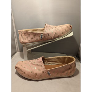 Toms Alpargata Women Size 9.5 Pink Rose Gold Foil Flamingo Flats Canvas Shoes